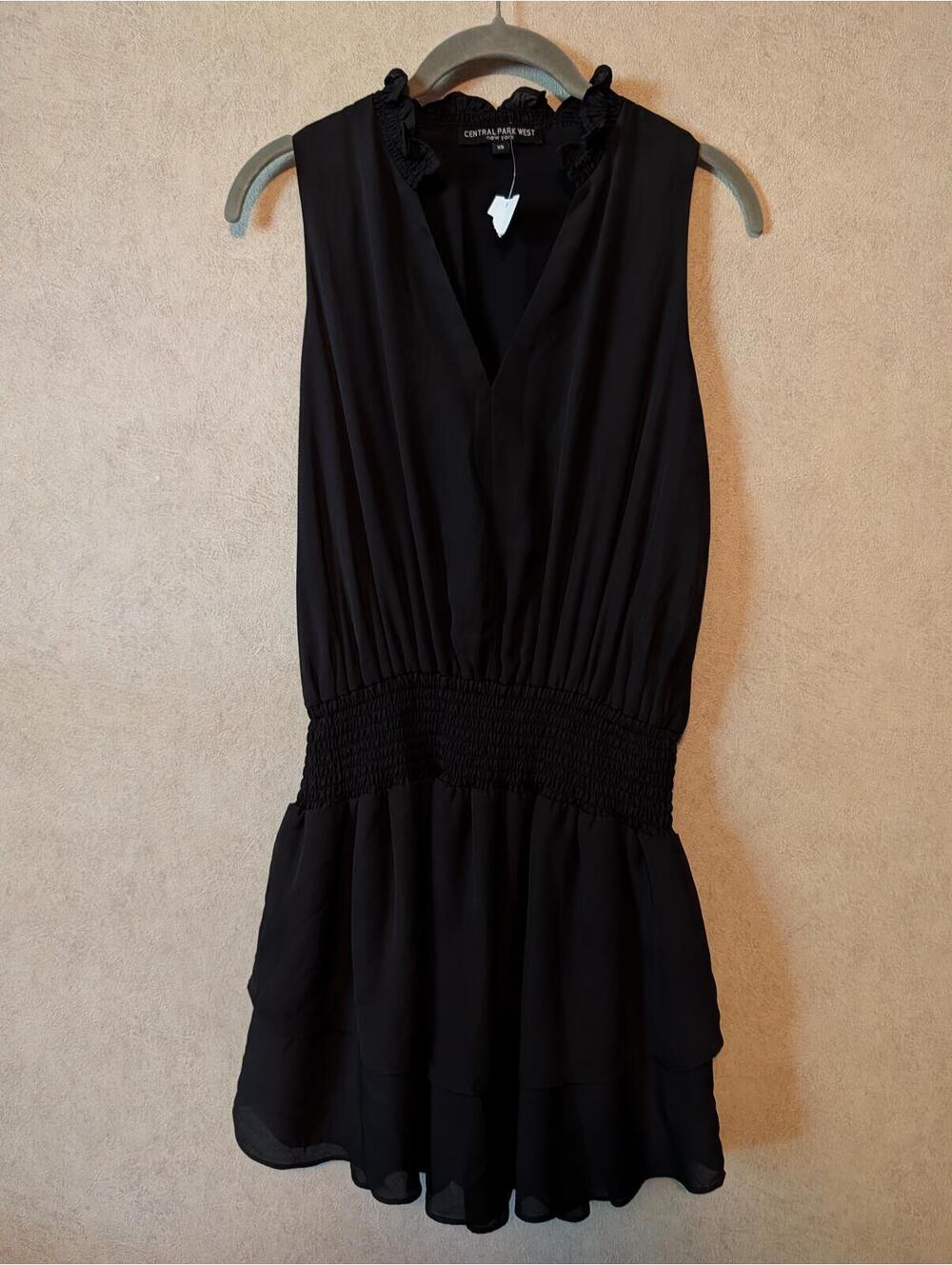 CENTRAL PARK WEST black shirred mini dress sz XS NWT